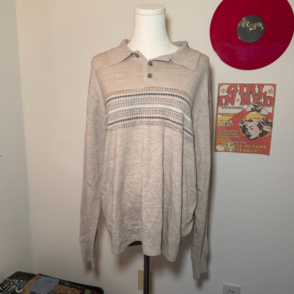 Dockers Knit Cream Long Sleeved Sweater with Striped Details